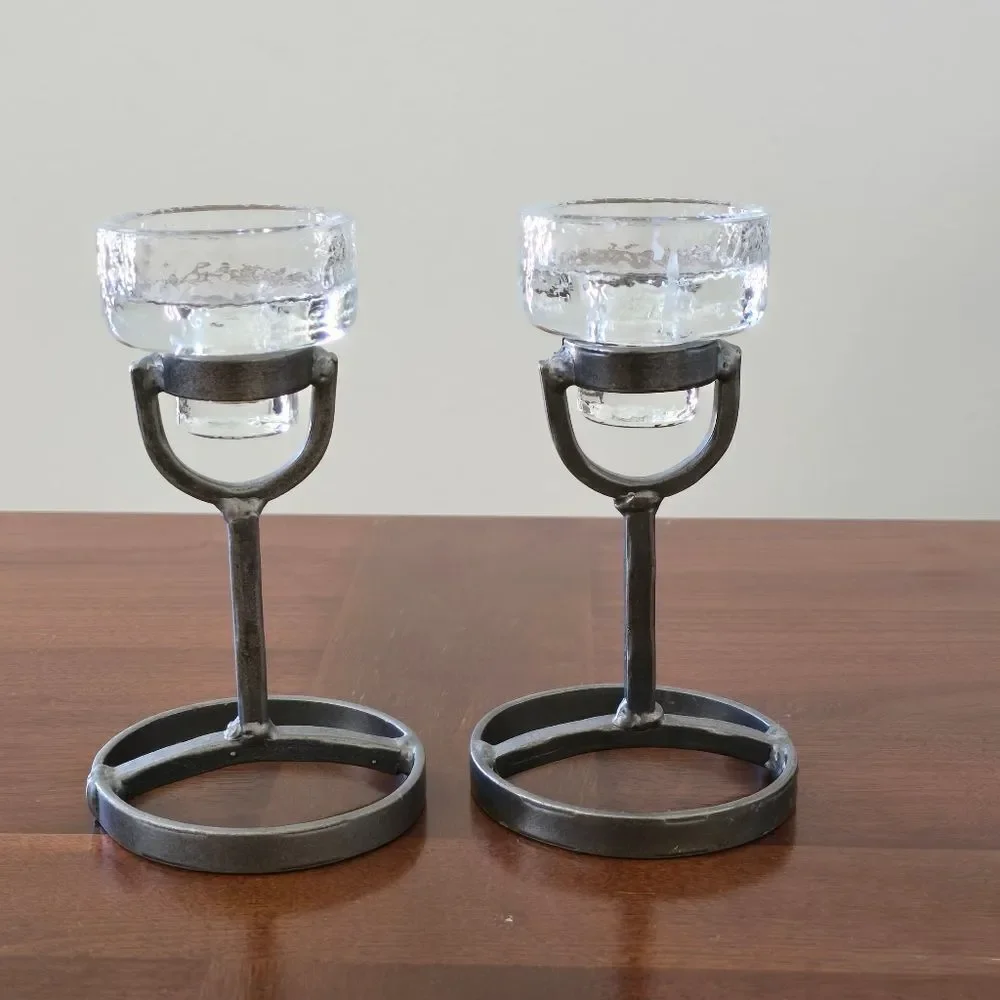 Swedish Vintage Candle Holders Wrought‎ Metal & Glass  Candlestick Holder
